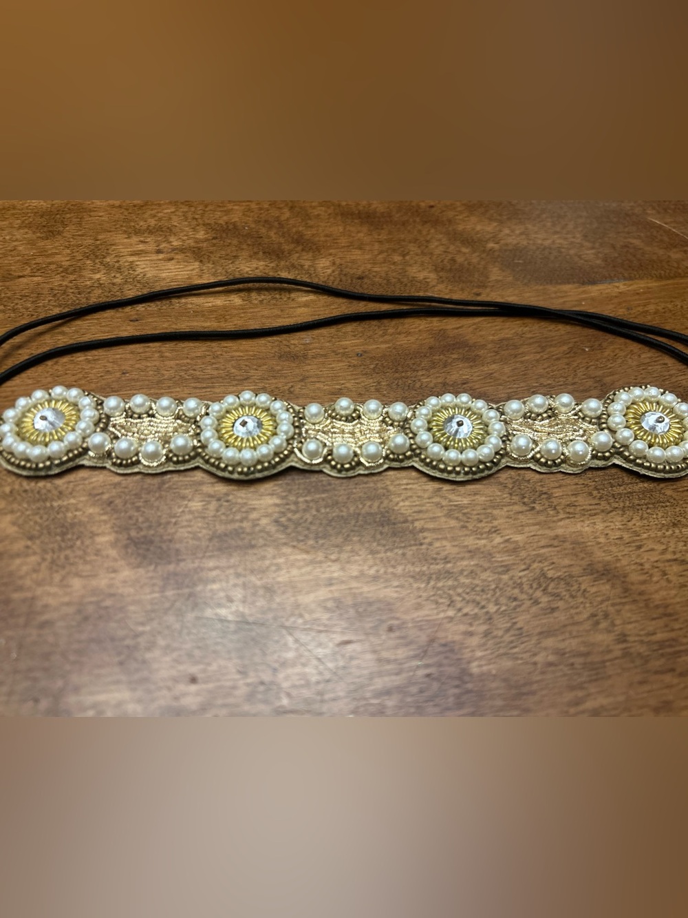 Embellished Pearl and Gold Headband